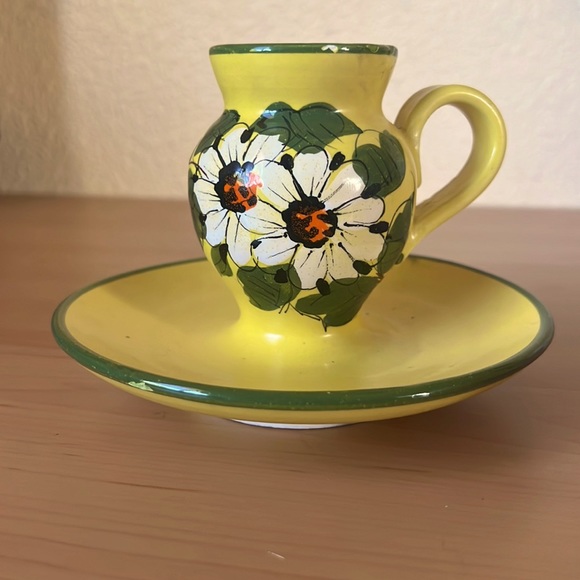 Antique 1922 Italian pottery candle dish holder  flowers Italy vintage - Picture 9 of 9